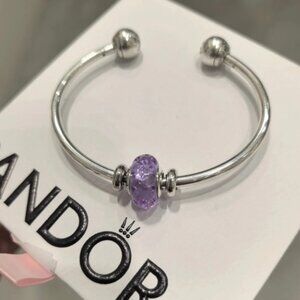 Pandora Open Bangle with Murano Glass Charm – Silver